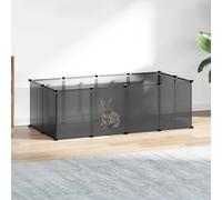 QUAHEAS Cage pour petits animaux - Noir - 144 x 74 x 46,5 cm - En polypropylène et acier - Enclos résistant aux intempéries pour lapins, cochons d'Inde, hamster, clapier pliable avec grille, idéal