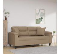 QUAHEAS Canapé 2 Places Cappuccino Marron 140 cm Assise Simili Cuir avec Coussins Décoratifs Structure en Métal pour Salon et Relaxation