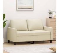 QUAHEAS Canapé 2 places, crème, 120 cm, en cuir synthétique, structure en métal robuste, rembourrage confortable pour salon, canapé de relaxation élégant