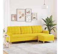 QUAHEAS Canapé 3 Places avec Pouf Jaune Clair 210 cm de Largeur Assise Tissu Armature Métallique pour Salon et Relaxation