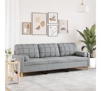 QUAHEAS Canapé moderne 3 places, en tissu gris clair, largeur d'assise : 210 cm, avec 2 coussins décoratifs, structure en métal robuste, rembourrage confortable pour salon