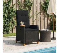 QUAHEAS Chaise longue avec assiette à thé noire 62 x 64 x 112 cm en polyrotin - Chaise de jardin réglable avec matériau résistant aux intempéries et table intégrée pour plus de confort dans le jardin