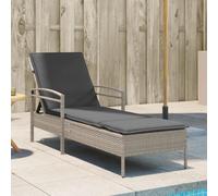 QUAHEAS Chaise longue avec coussin, gris clair, 63 x 200 x 81 cm, en polyrotin, réglable sur 3 positions, résistante aux UV, pour jardin et terrasse, charge maximale 110 kg