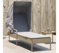 QUAHEAS Chaise longue avec toit en polyrotin beige, 62 x 200 x 130 cm, dossier réglable, résistant aux UV, avec coussin, pour jardin, terrasse, piscine, Zero Gravity Lounge, extérieur