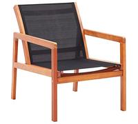 QUAHEAS Chaise longue de jardin noire en bois massif d'eucalyptus avec textilène, résistante aux intempéries, 60 x 83,5 x 77,5 cm, accoudoirs confortables, idéale pour le jardin et la terrasse