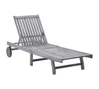 QUAHEAS Chaise longue en bois d'acacia massif laqué gris - 199 x 59 cm - Dossier réglable - Avec roulettes - Pour jardin, terrasse, piscine, balcon, vie en plein air détendue