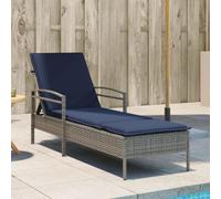 QUAHEAS Chaise longue en rotin synthétique avec coussin - Gris - 63 x 200 x 81 cm - Dossier réglable - Résistant aux UV - Pour jardin, terrasse, piscine
