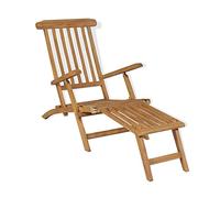 QUAHEAS Chaise longue en teck avec repose-pieds, pliable, réglable en 4 positions, 158 x 61 x 90 cm, pour jardin, terrasse, piscine, meuble en bois robuste pour des heures de détente