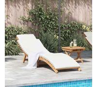 QUAHEAS Chaise longue en teck massif, blanc crème, 188 x 55 x 59 cm, ergonomique, avec coussin amovible, très résistante, pour piscine