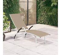 QUAHEAS Chaise longue en textilène crème, cadre en aluminium, dossier réglable, extra haut pour se lever facilement, chaise longue de jardin pour terrasse, piscine, espaces de vie en plein air