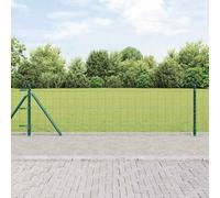 QUAHEAS Clôture avec poteaux vert 0,6 x 25 m en acier et PVC - Kit de clôture de jardin avec éléments de clôture, brise-vue à double tige, clôture pour terrasse et balcon, système d'emboîtement