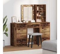 QUAHEAS Coiffeuse avec éclairage miroir, 3 pièces, marron, en bois avec éclairage LED, espace de rangement, tiroirs, compacte pour chambre à coucher, dressing et chambre d'adolescent