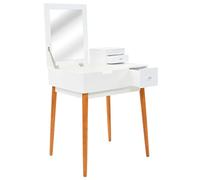 QUAHEAS Coiffeuse coiffeuse avec miroir et tiroir en MDF 60 x 50 x 86 cm Blanc/marron avec espace de rangement pour chambre à coucher, dressing et chambre d'adolescent