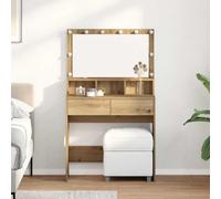 QUAHEAS Coiffeuse en chêne Artisan 80 x 41 x 134,5 cm avec éclairage LED, tiroir, espace de rangement et miroir plat pour chambre à coucher, dressing et espace de maquillage