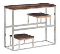 QUAHEAS Console en acier inoxydable argenté - Traverses en bois massif - 90 x 30 x 70 cm - Design moderne pour salon, couloir, chambre à coucher
