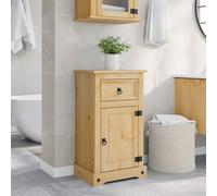 QUAHEAS Corona Armoire de salle de bain 45 x 33 x 80 cm en pin massif finition cire miel avec porte, tiroir, robuste, durable, rustique