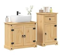 QUAHEAS Corona Ensemble de 2 meubles de salle de bain en pin massif finition cire miel, meuble de lavabo de 73 cm et armoire de salle de bain de 45 cm, robuste, grand espace de rangement pour votre