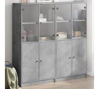QUAHEAS Credenza Bibliothèque avec portes en bois gris béton 136 x 37 x 142 cm Buffet buffet avec espace de rangement pour salon et salle à manger, buffet de cuisine avec 16 compartiments, armoire de