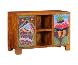 QUAHEAS Credenza Buffet multicolore en bois massif d'acacia 90 x 35 x 60 cm avec 2 portes, buffet de cuisine, buffet avec espace de rangement, Credenza pour salle à manger et salon