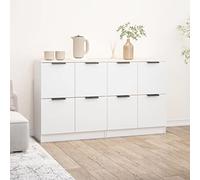 QUAHEAS Credenza Lot de 2 buffets en bois blanc 60 x 30 x 70 cm avec rangement, buffet de rangement, buffet de cuisine et armoire de salle à manger, multifonctions, pour salon