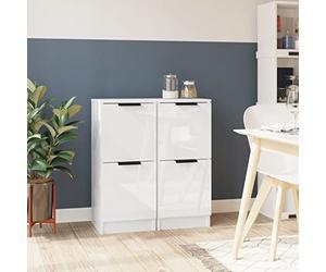QUAHEAS Credenza - Lot de 2 buffets en bois blanc brillant - 30 x 30 x 70 cm - Armoire de rangement multifonctionnelle, buffet pour cuisine, salon, buffet avec beaucoup d'espace de rangement