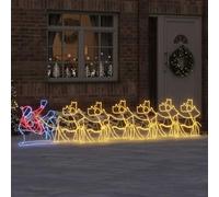 QUAHEAS Décoration de Noël multicolore en PVC 69 x 79 cm avec guirlande lumineuse LED pour l'intérieur et l'extérieur, résistante aux intempéries, décoration de Noël élégante avec traîneau de renne