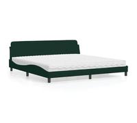 QUAHEAS Dover Lit avec matelas, vert foncé, 200 x 200 cm, housse en velours, design ondulé, dureté H2/H3, pour un sommeil réparateur