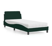 QUAHEAS Dover Lit en velours avec matelas, vert foncé, 80 x 200 cm, design en forme de vague, matelas confortable en mousse H2/H3, cadre de lit robuste avec tête de lit pour un sommeil réparateur