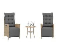 QUAHEAS Ensemble bistro 3 pièces avec coussins confortables, fauteuils de relaxation réglables, rotin synthétique résistant aux UV et cadre en acier robuste pour jardin, balcon, terrasse