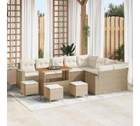 QUAHEAS Ensemble canapé de Jardin 13 pcs en polyrotin Beige avec Coussins modulables, Table réglable, Structure Bois et métal, idéal pour terrasse, Patio, Balcon, pergola