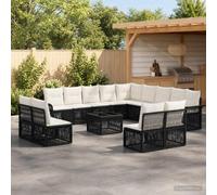 QUAHEAS Ensemble canapé de Jardin 14 pcs Noir polyrotin avec Coussins modulable encastrable résistant pour Patio terrasse extérieur Repas détente Lounge Angle