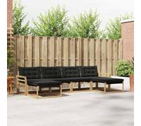 QUAHEAS Ensemble canapé d'extérieur 6 pièces Blanc et Noir en Bois d'acacia Massif modulable Design Moderne pour Jardin terrasse Salon convivialité Durable