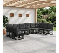 QUAHEAS Ensemble canapé d'extérieur modulable Noir en Polyester résistant avec Coussins pour Jardin terrasse Balcon Patio Repas détente Lounge Angle encastrable