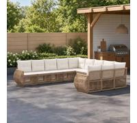 QUAHEAS Ensemble canapé Jardin 11 pièces Beige Blanc crème, polyrotin résistant, Cadre Acier Enduit, modulable encastrable, Coussins lavables, idéal Patio terrasse extérieur détente Repas