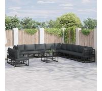 QUAHEAS Ensemble canapé Jardin 12 pcs Noir Aluminium avec Coussins résistants, modulable et encastrable, idéal pour terrasse, Balcon, Patio et pergola détente extérieure