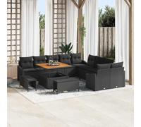 QUAHEAS Ensemble canapé Jardin 13 pcs Noir polyrotin avec Coussins modulable encastrable résistant extérieur pour terrasse Patio Balcon Repas détente Lounge Angle