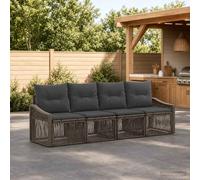 QUAHEAS Ensemble canapé Jardin 4 pièces Gris polyrotin résistant modulable Design encastrable avec Coussins Polyester lavables pour terrasse Balcon extérieur Patio détente Repas