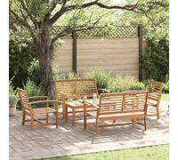 QUAHEAS Ensemble canapé Jardin 5 pcs Bois Teck Massif Naturel Salon extérieur terrasse Patio Balcon Meuble Fauteuil Table Chaise Banquette résistant modulable encastrable