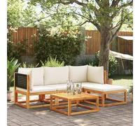 QUAHEAS Ensemble canapé Jardin 5 pièces en Bois d'acacia Massif avec Coussins modulables, rotin tressé Noir, Table, fauteuils et Banquette pour terrasse, Balcon, Patio, véranda