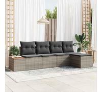 QUAHEAS Ensemble canapé Jardin 5 pièces Gris Poly rotin avec Coussins modulable léger résistant UV pour terrasse Balcon extérieur détente Repas