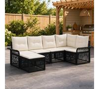 QUAHEAS Ensemble canapé Jardin 6 pcs Noir polyrotin résistant avec Coussins modulables, Design encastrable pour Patio terrasse Balcon extérieur, Cadre Acier Enduit de Poudre pour détente Lounge
