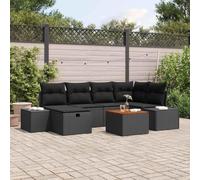 QUAHEAS Ensemble canapé Jardin 7 pcs Noir Poly rotin avec Coussins modulables Table Pouf extérieur terrasse Patio Balcon résistant aux intempéries Design léger encastrable