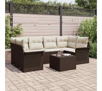 QUAHEAS Ensemble canapé Jardin 7 pièces polyrotin Marron modulable avec Coussins résistants pour terrasse Balcon Patio extérieur Repas détente Lounge Angle encastrable
