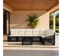 QUAHEAS Ensemble canapé Jardin 8 pcs Noir polyrotin résistant modulable avec Coussins Polyester pour terrasse Balcon Patio extérieur Repas détente Lounge Angle