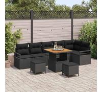 QUAHEAS Ensemble canapé Jardin 9 pcs Noir Poly rotin avec Coussins modulable encastrable pour terrasse Balcon Patio extérieur Repas détente Lounge Angle résistant
