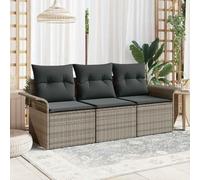 QUAHEAS Ensemble canapé Jardin modulable 3 pcs Gris Poly rotin avec Coussins résistants extérieur Patio terrasse Balcon Design léger Rangement Pratique