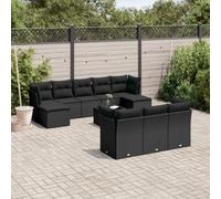 QUAHEAS Ensemble de 11 canapés de jardin en polyrotin noir, design modulaire avec espace de rangement, coussins inclus, résistant aux UV pour terrasse et balcon