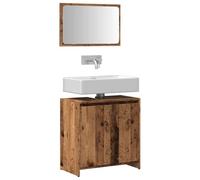 QUAHEAS Ensemble de 2 meubles de salle de bain, aspect bois vieilli, matériau à base de bois, 60 x 33 x 60 cm, meuble sous-vasque, avec miroir, résistant à l'humidité, facile d'entretien