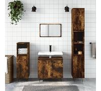 QUAHEAS Ensemble de 3 meubles de salle de bain en bois de chêne fumé, finition brillante, design moderne, résistant à l'humidité, stable, espace de rangement spacieux pour salle de bain, pieds en fer