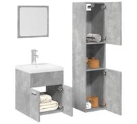 QUAHEAS Ensemble de 3 meubles de salle de bain gris béton, matériau en bois, montage mural, espace de rangement, armoire de salle de bain, miroir, meuble de lavabo, résistance à l'humidité, design
